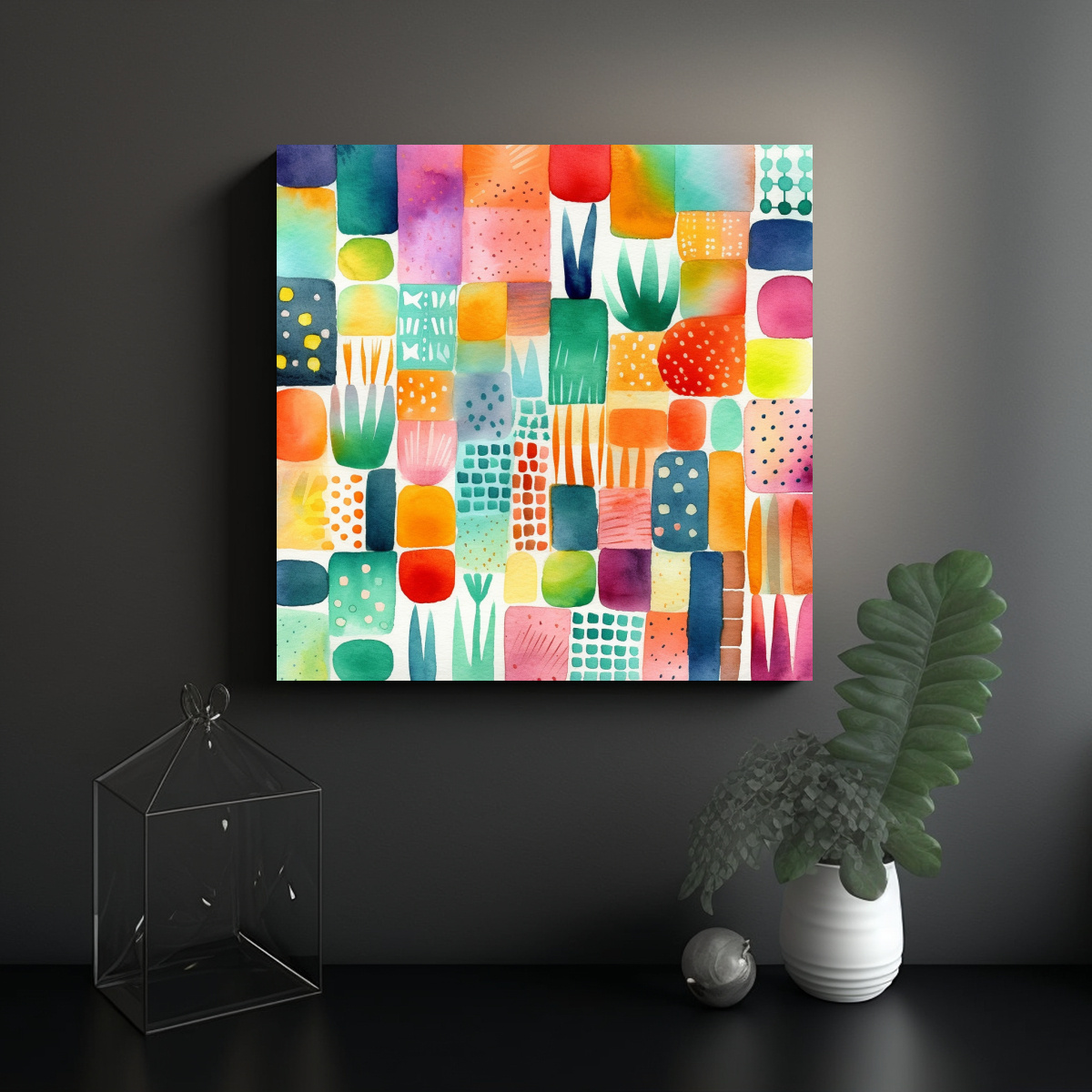 PINTURA SURREALISTA EN ACUARELA SOBRE FONDO 60X60 CM - 2