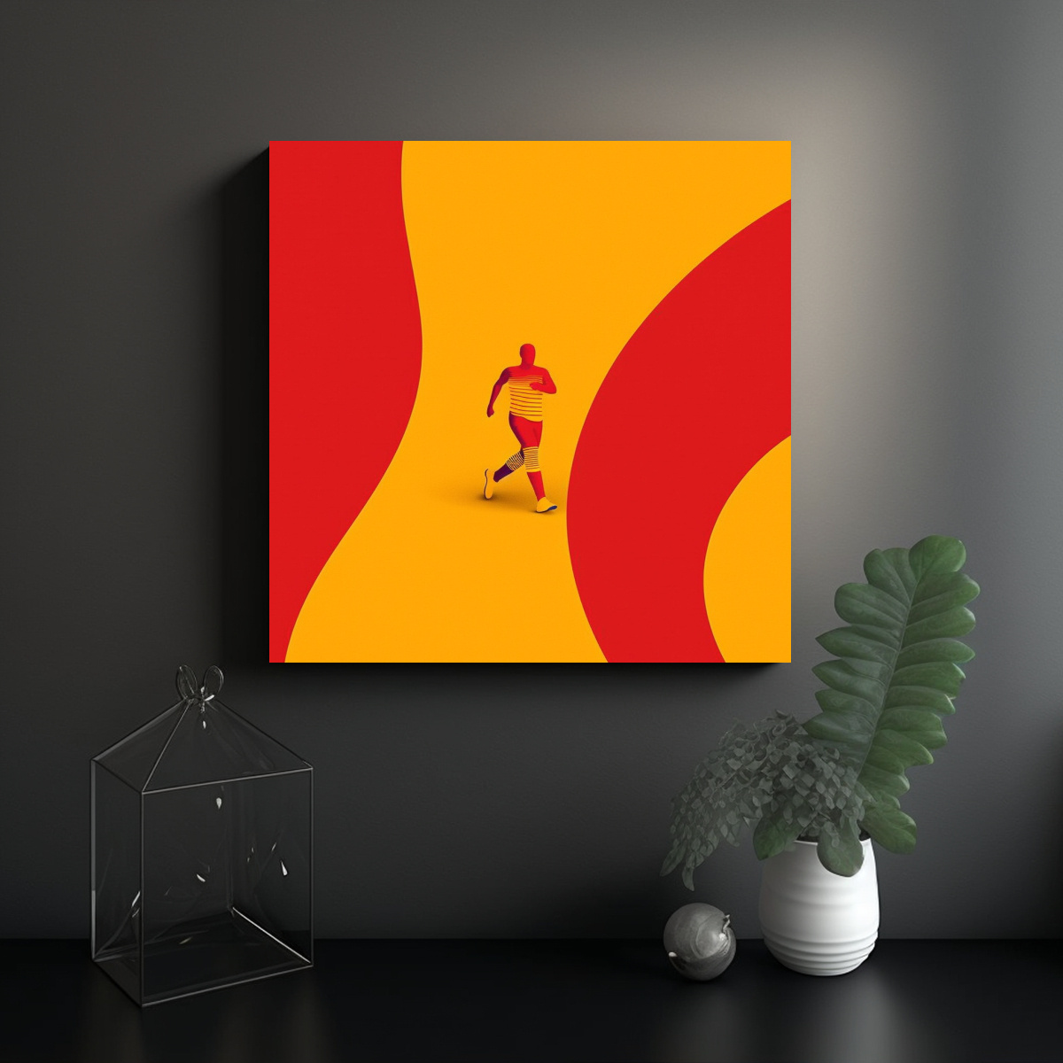 PINTURA DECORATIVA MINIMALISTA EN ROJO Y AMARILLO 60X60 CM - 2
