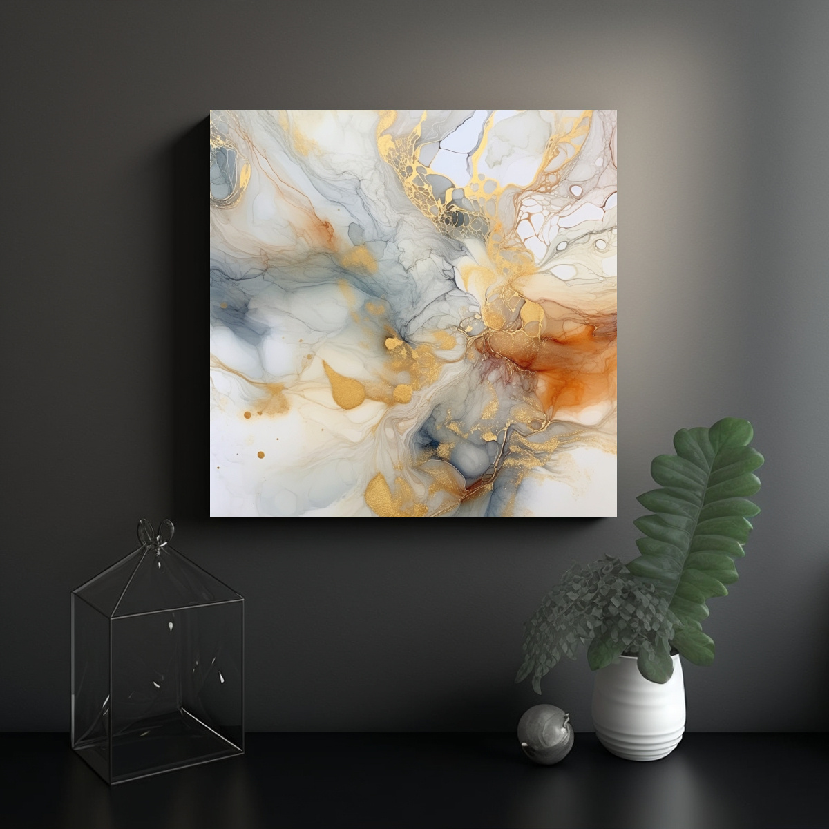 CUADRO DECORATIVO ABSTRACTO EN TONOS BLANCOS Y 60X60 CM - 2