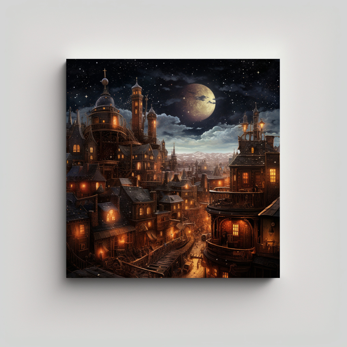 CUADRO DECORATIVO STEAMPUNK CIUDAD BAJO UN CIELO 30X30 CM - 1