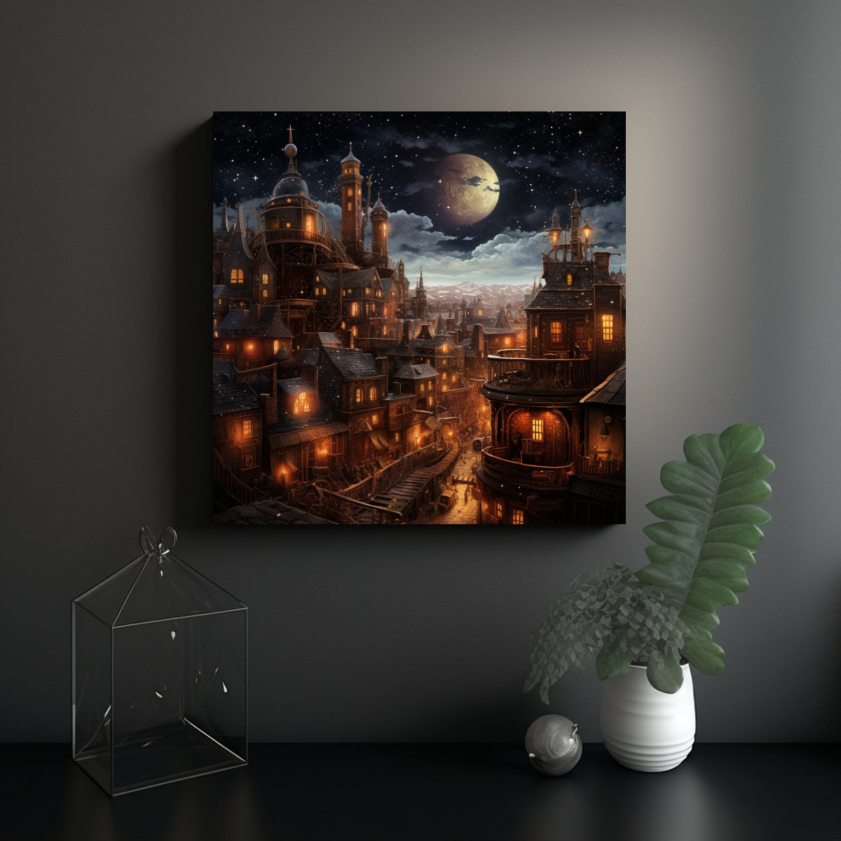 CUADRO DECORATIVO STEAMPUNK CIUDAD BAJO UN CIELO 30X30 CM - 2