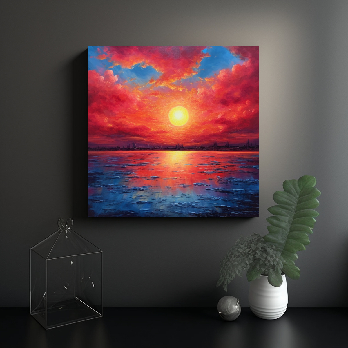 LIENZO CULTURAL DE FINAS LÍNEAS AL AMANECER ROJO 60X60 CM - 2