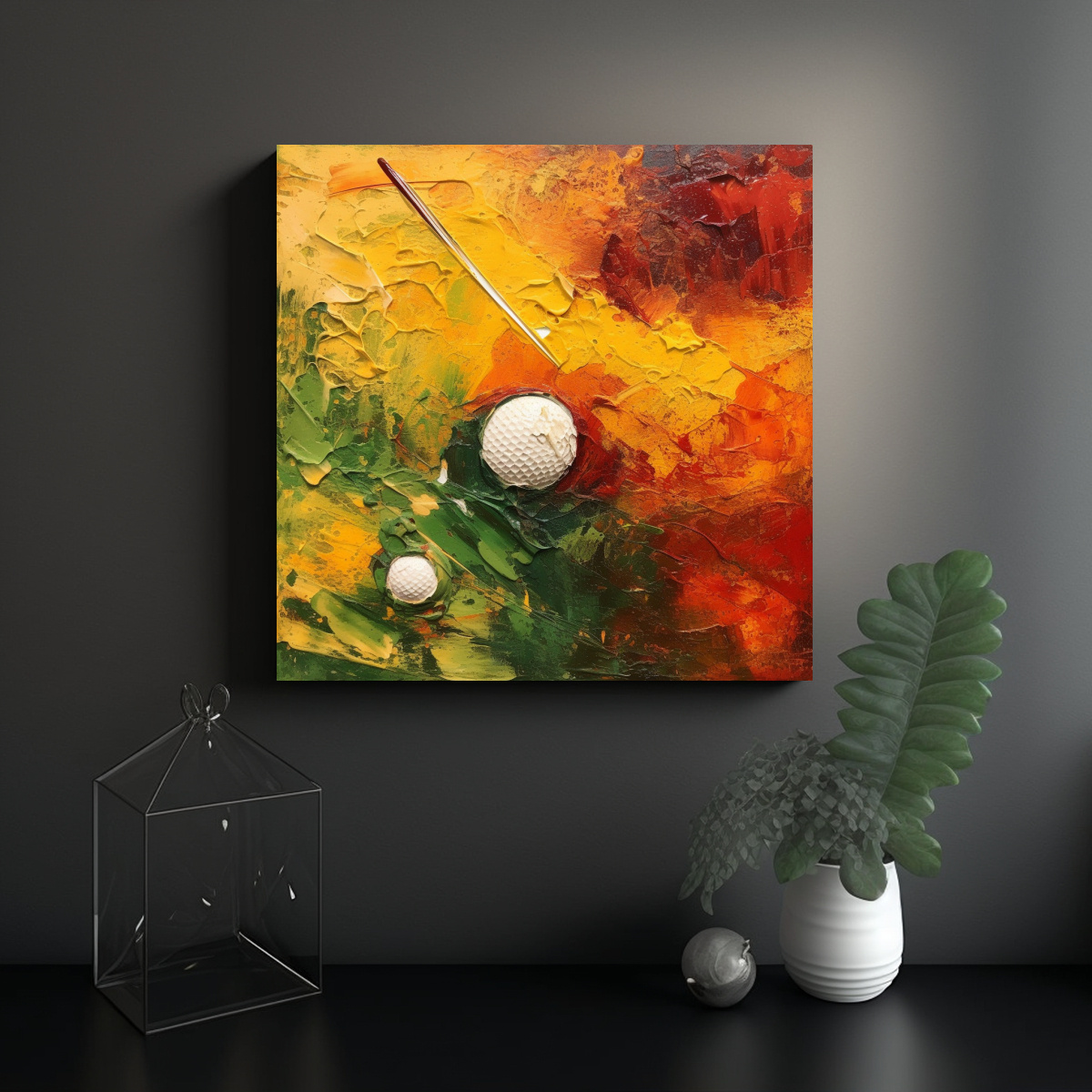 CUADRO ABSTRACTO EN MOSTAZA Y VERDE: ALTA 90X90 CM - 2