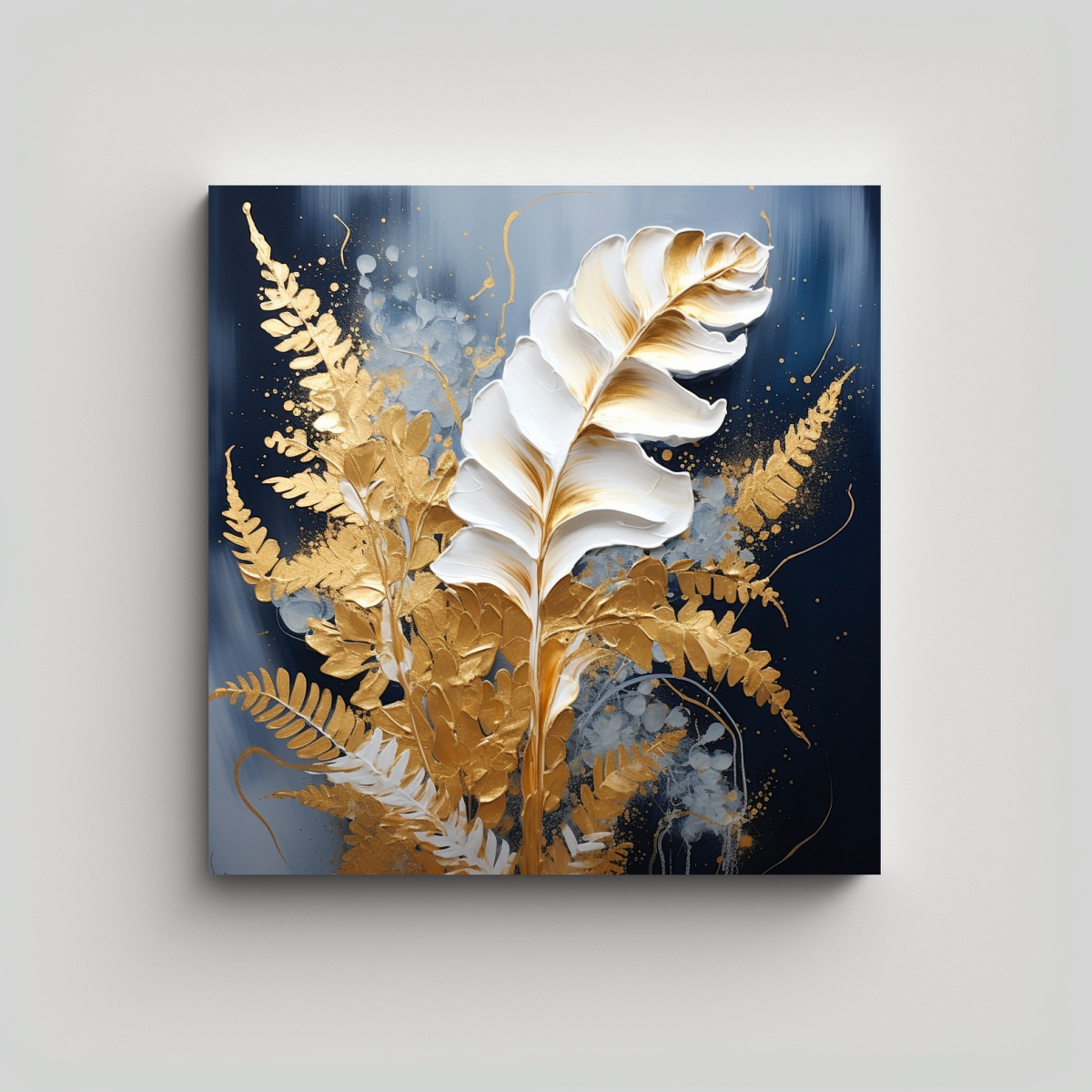 PINTURA DECORATIVA EN BASTIDOR CON TEMA DE HOJAS 70X70 CM - 1