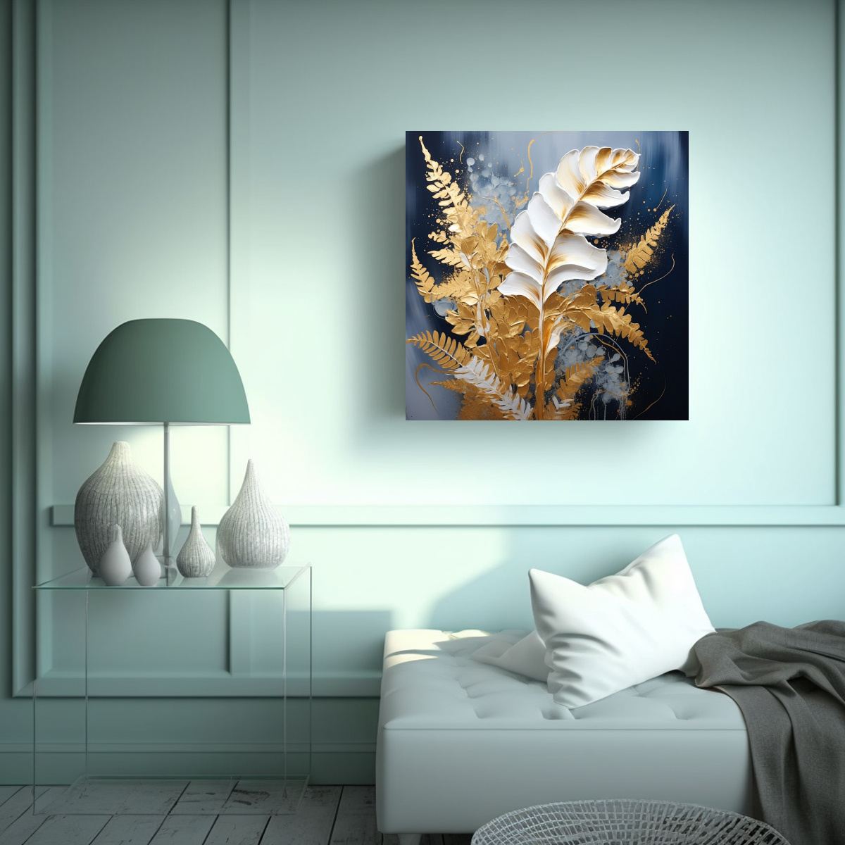 PINTURA DECORATIVA EN BASTIDOR CON TEMA DE HOJAS 70X70 CM - 2