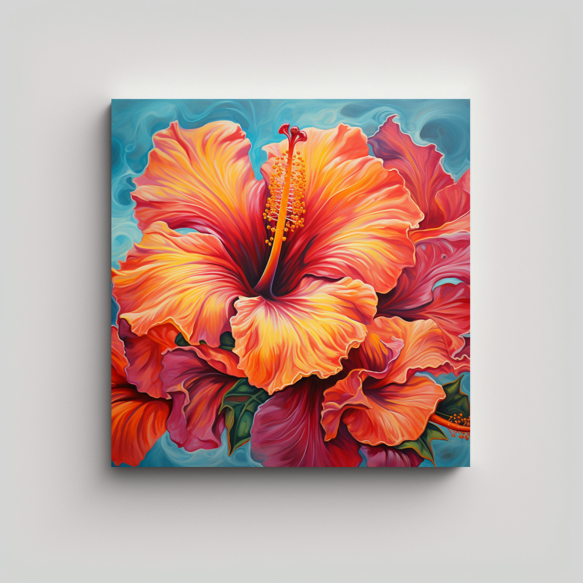 CUADRO ABSTRACTO DE FLORES DE HIBISCO EN ÓLEO 50X50 CM - 1