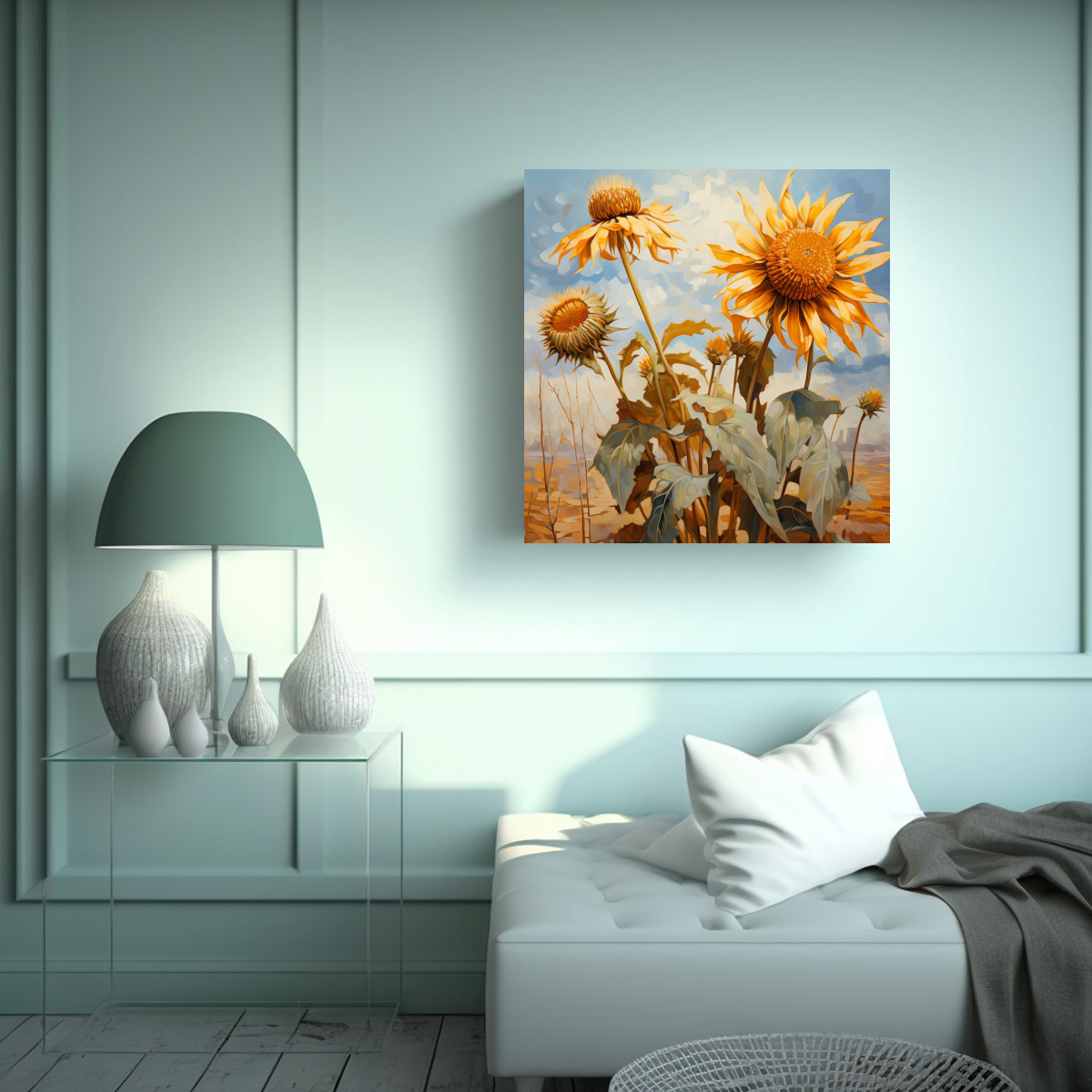 LIENZO EXPRESIÓN MURAL: FLORES ALCACHOFA 50X50 CM - 2