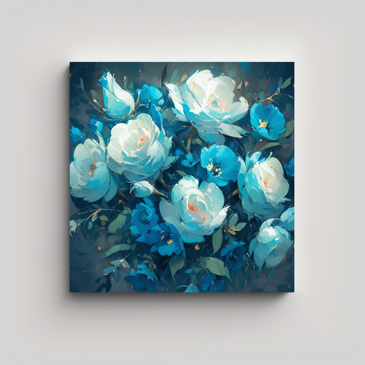 ARTE INTENSIDAD A CYAN FLORES PINTURA EN LIENZO 60X60 CM - 1