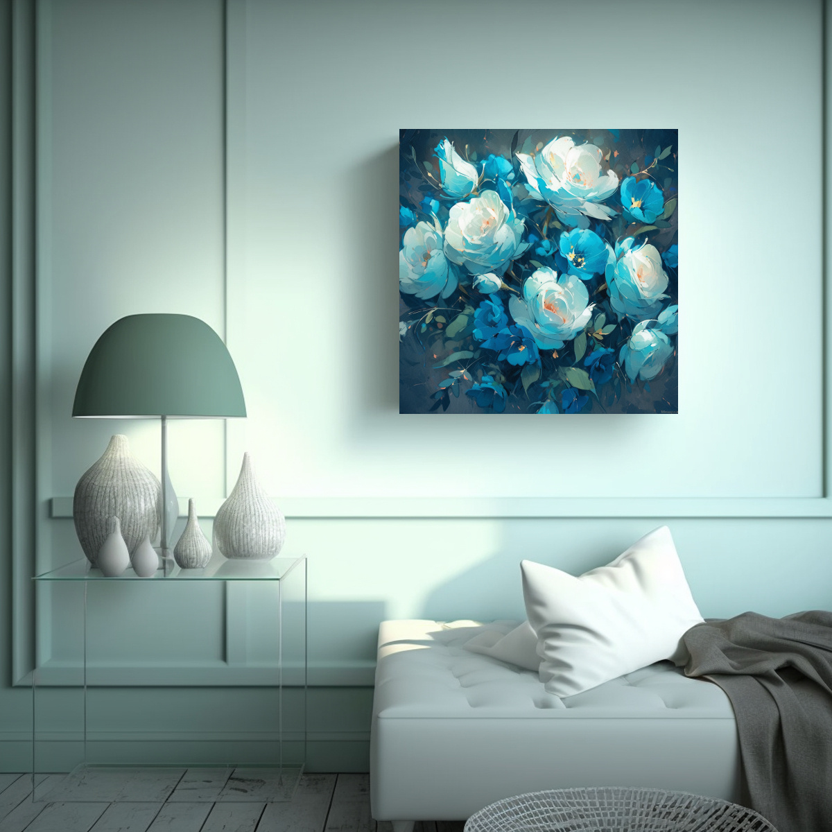ARTE INTENSIDAD A CYAN FLORES PINTURA EN LIENZO 60X60 CM - 2