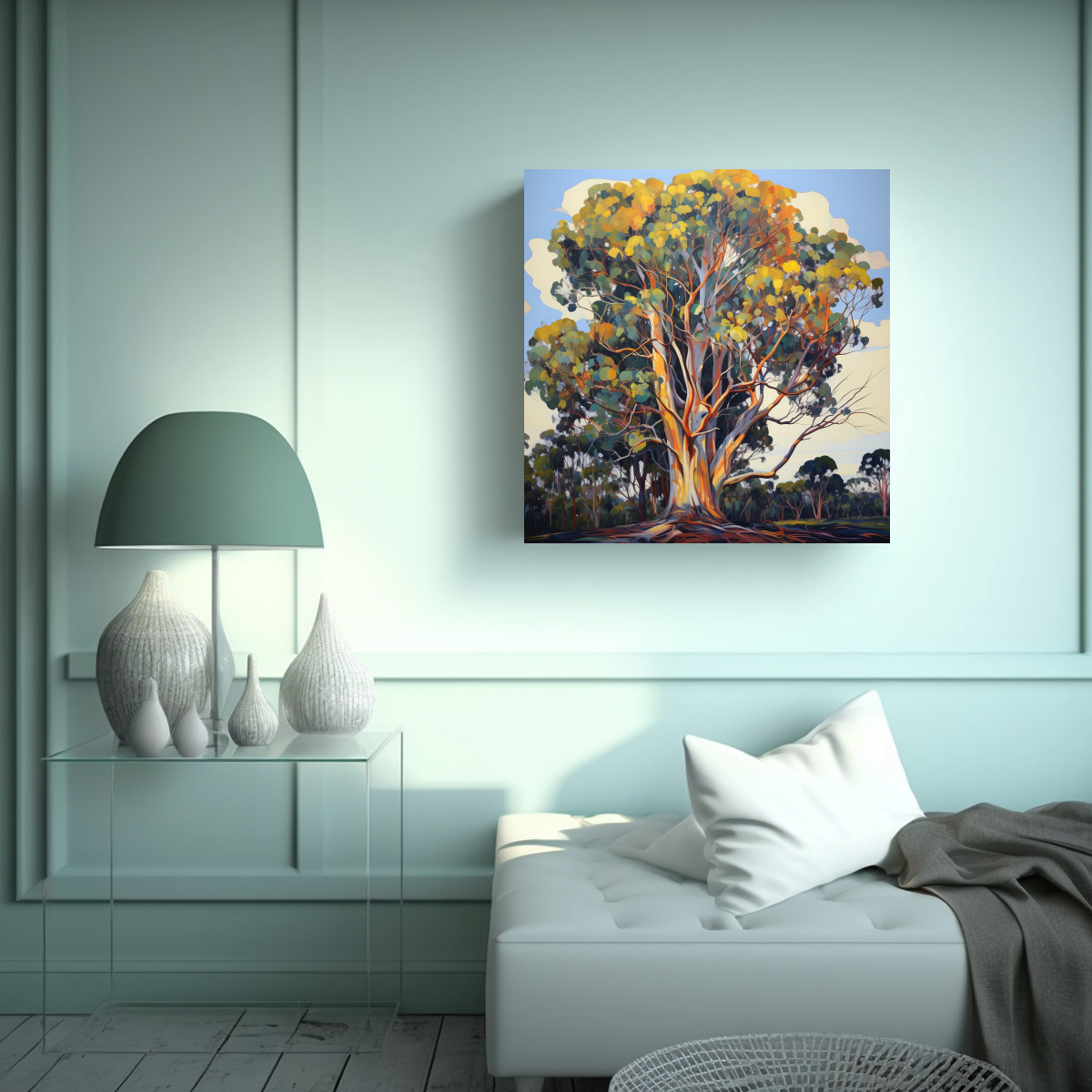 PINTURA ABSTRACTA DE ÁRBOL DE EUCALIPTO EN ÓLEO 80X80 CM - 2