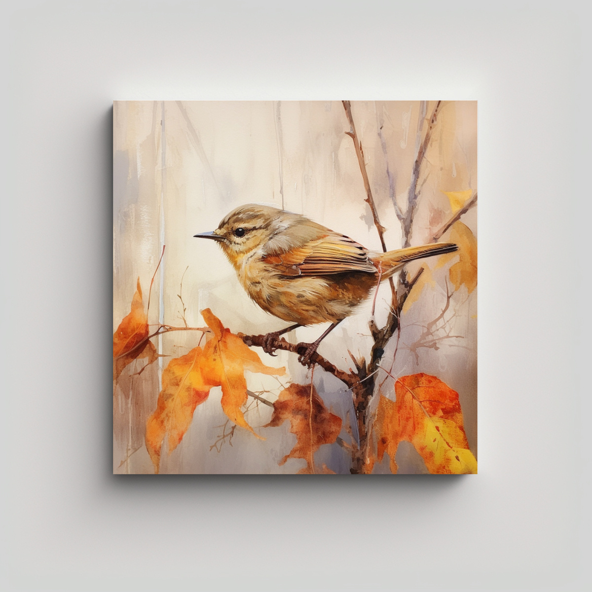 PINTURAS DECORATIVAS DE RAMAS DE MIRLO DE OTOÑO 30X30 CM - 1