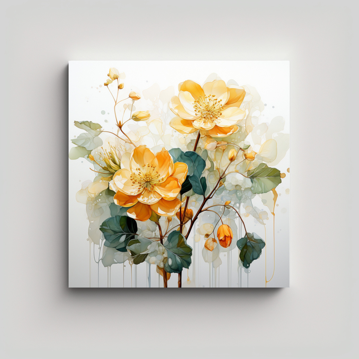 PINTURA ABSTRACTA DE FLORES DE TILO BLANCO Y 50X50 CM - 1