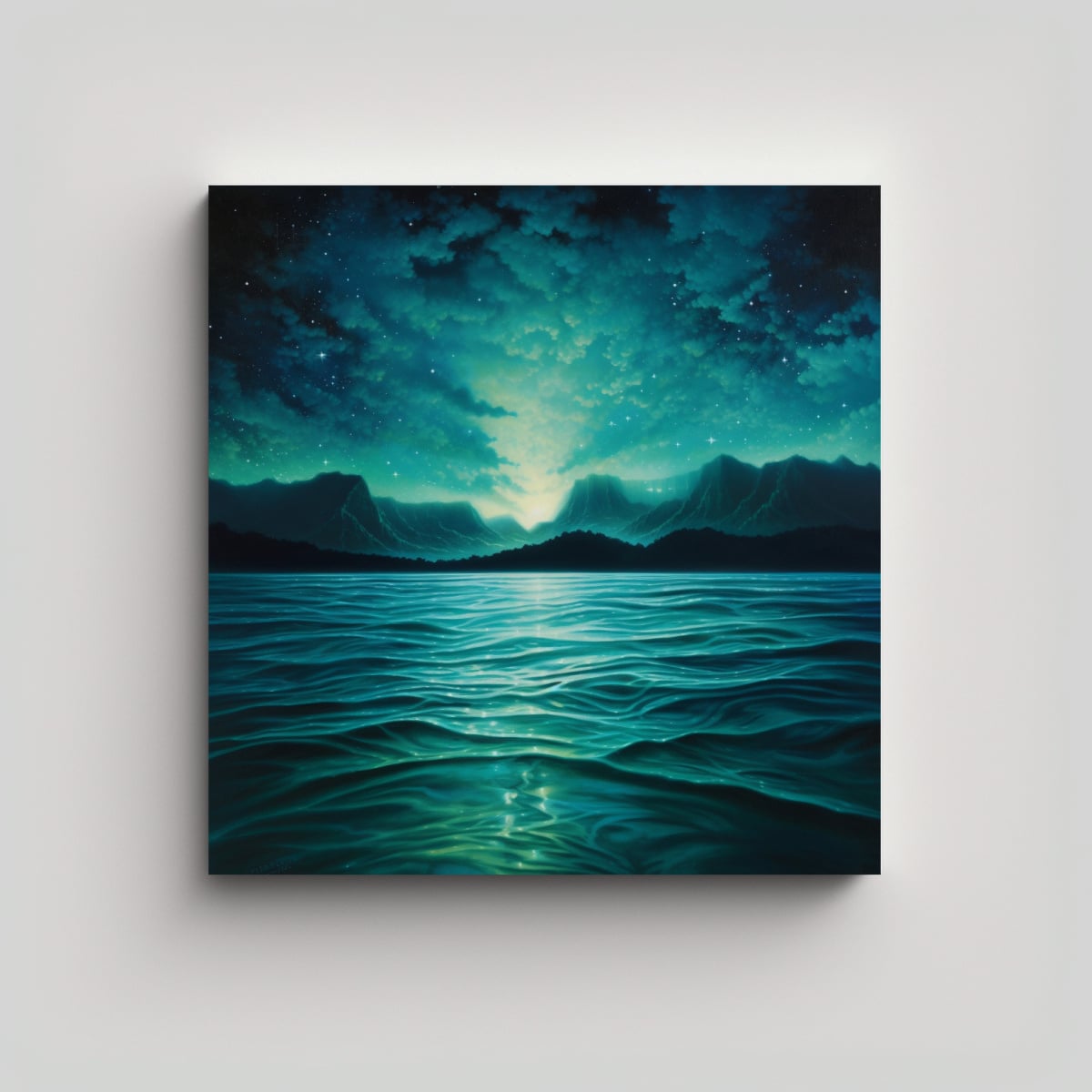 PINTURA REALISTA DE LIENZO: ESTRELLAS Y OLA 80X80 CM - 1