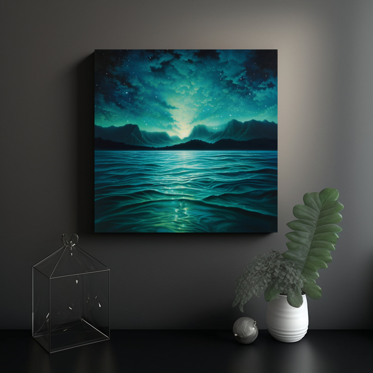PINTURA REALISTA DE LIENZO: ESTRELLAS Y OLA 80X80 CM - 2