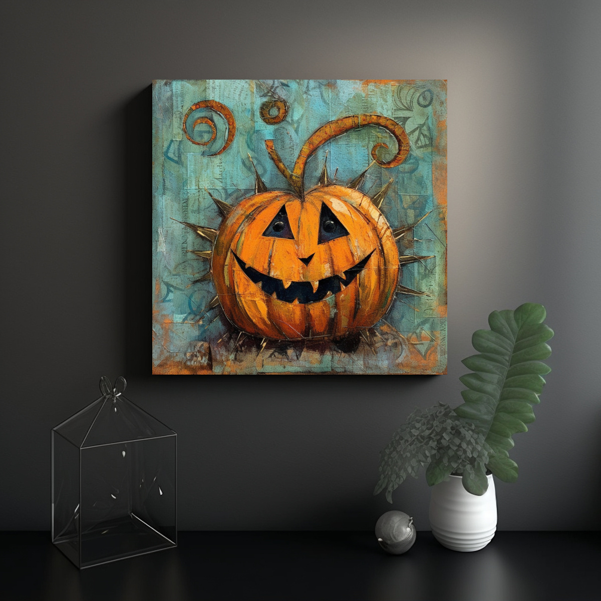 CUADRO EN BASTIDOR TEMA HALLOWEEN ESTILO MIXTO 20X20 CM - 2