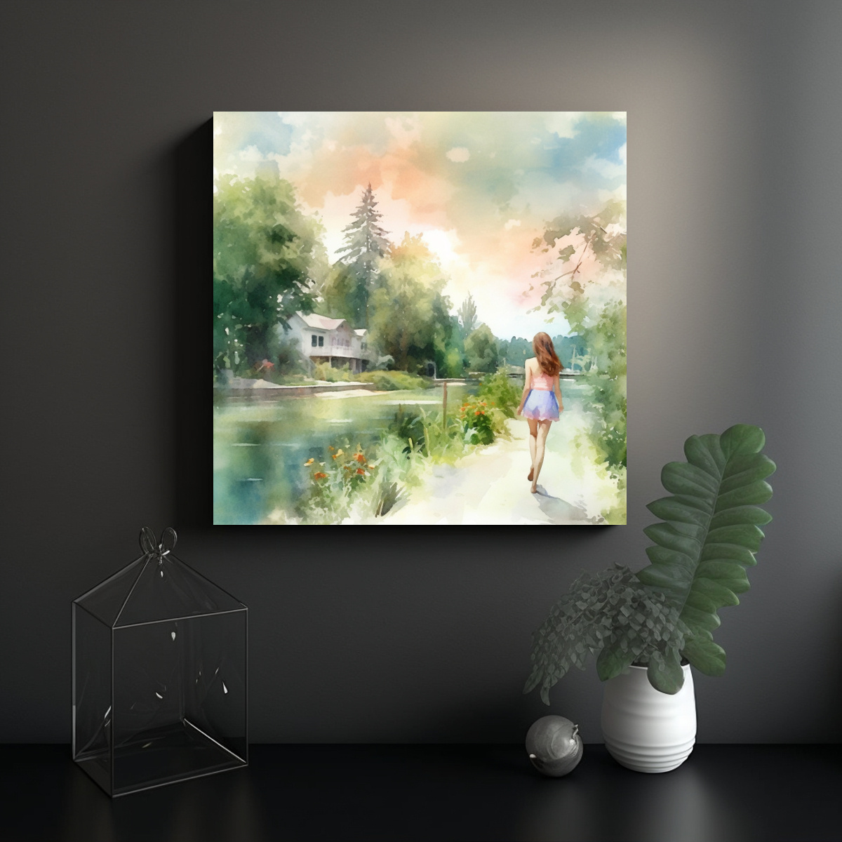CUADRO DE TELA VERANIEGO: ESCENA COLORIDA PARA 80X80 CM - 2