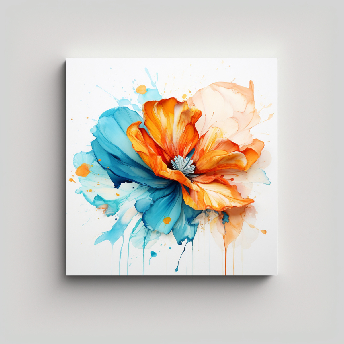 CUADRO ABSTRACTO DE TONOS TURQUESA Y NARANJA CON 70X70 CM - 1