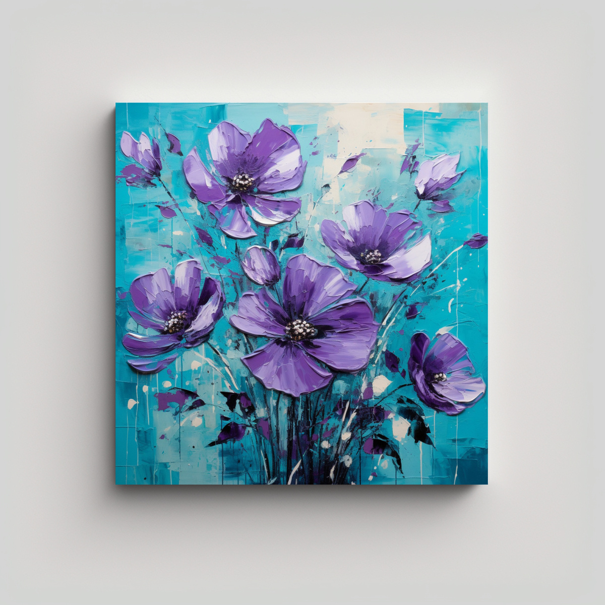 CUADRO IMPRESO IMPACTANTE FLORES PÚRPURAS Y 90X90 CM - 1
