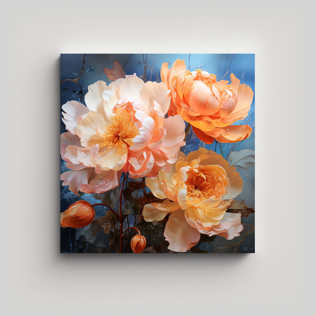 PINTURA ABSTRACTA DE IMPACTO VISUAL CON FLORES 60X60 CM - 1