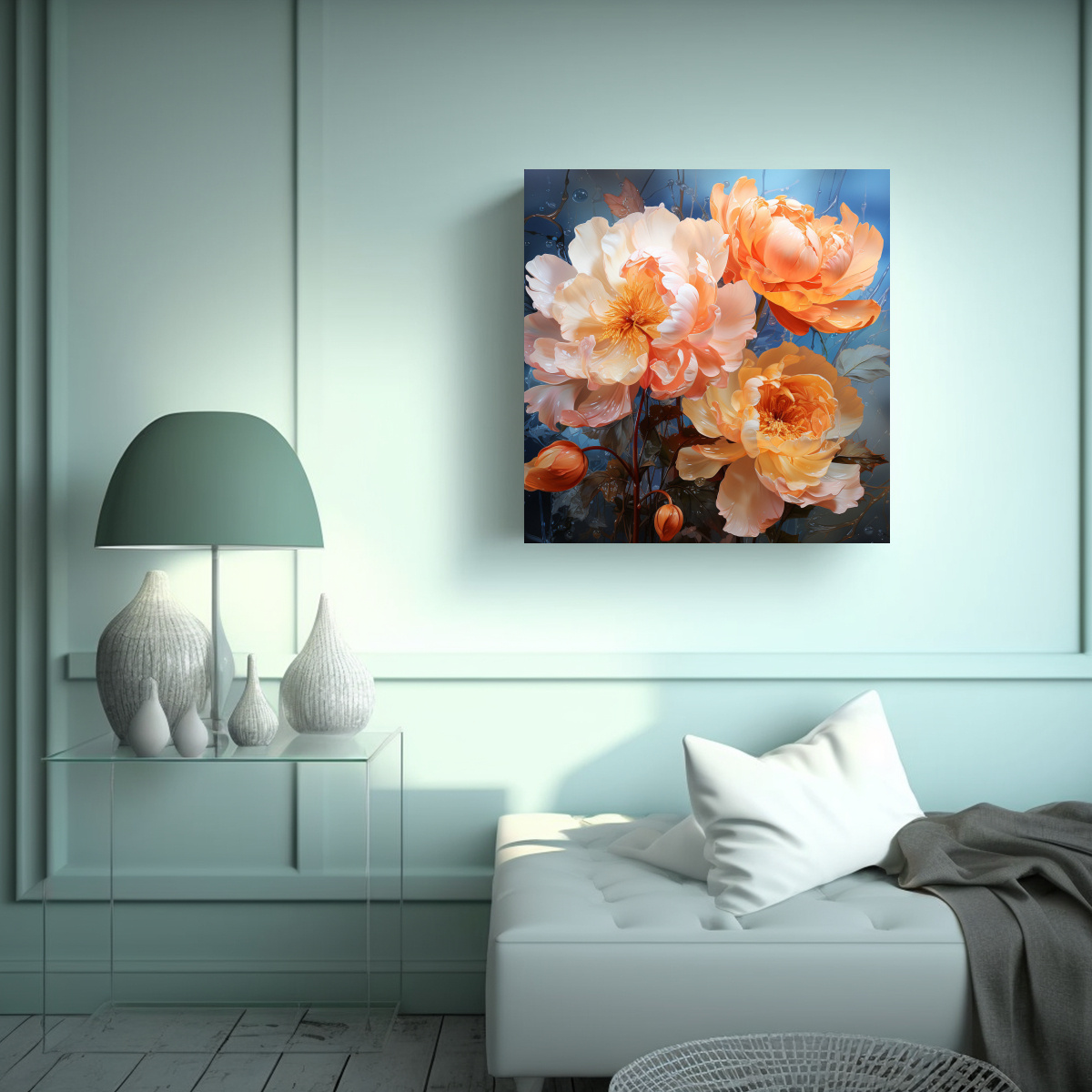 PINTURA ABSTRACTA DE IMPACTO VISUAL CON FLORES 60X60 CM - 2