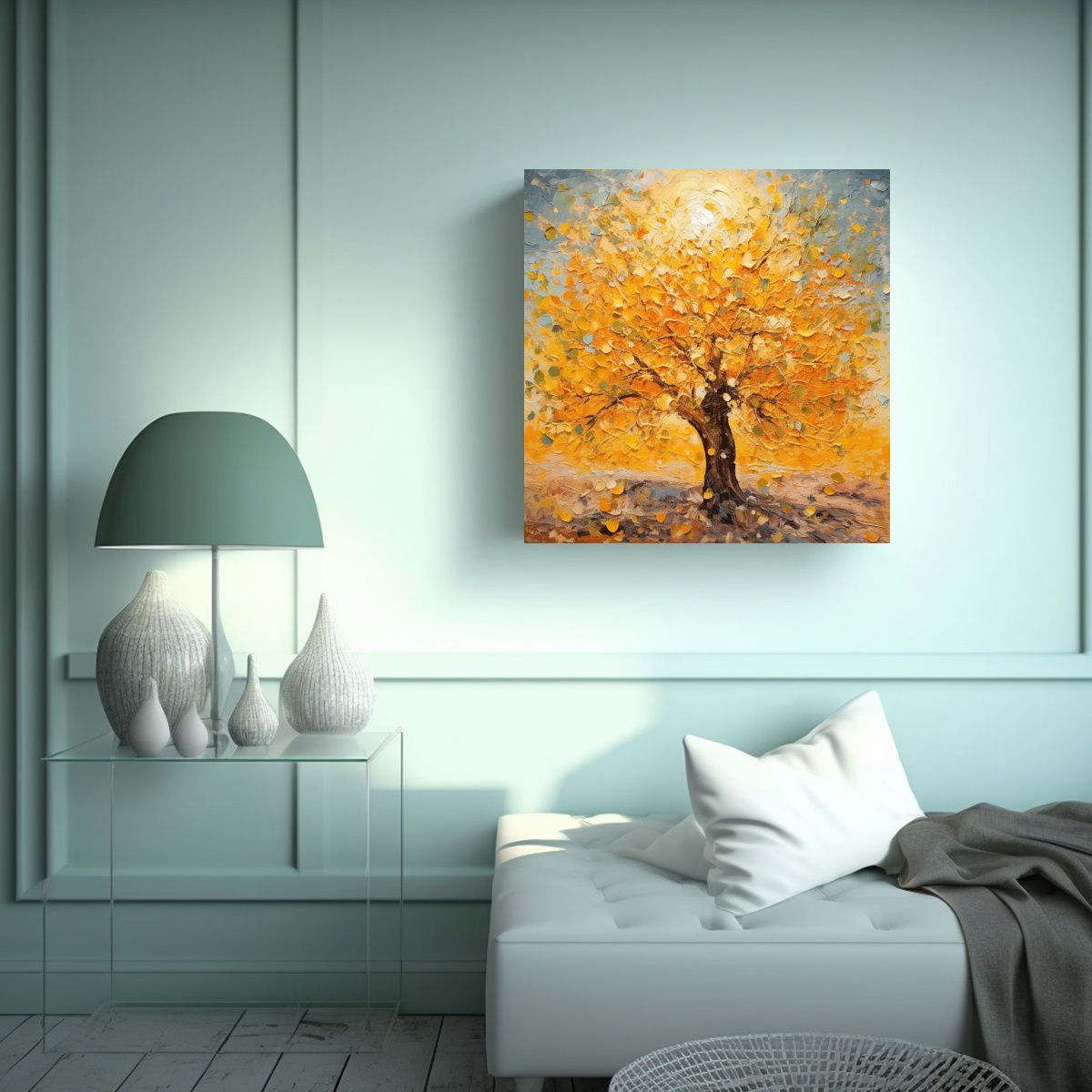 PINTURA ABSTRACTA DE UN NARANJO DE CANVA 60X60 CM - 2