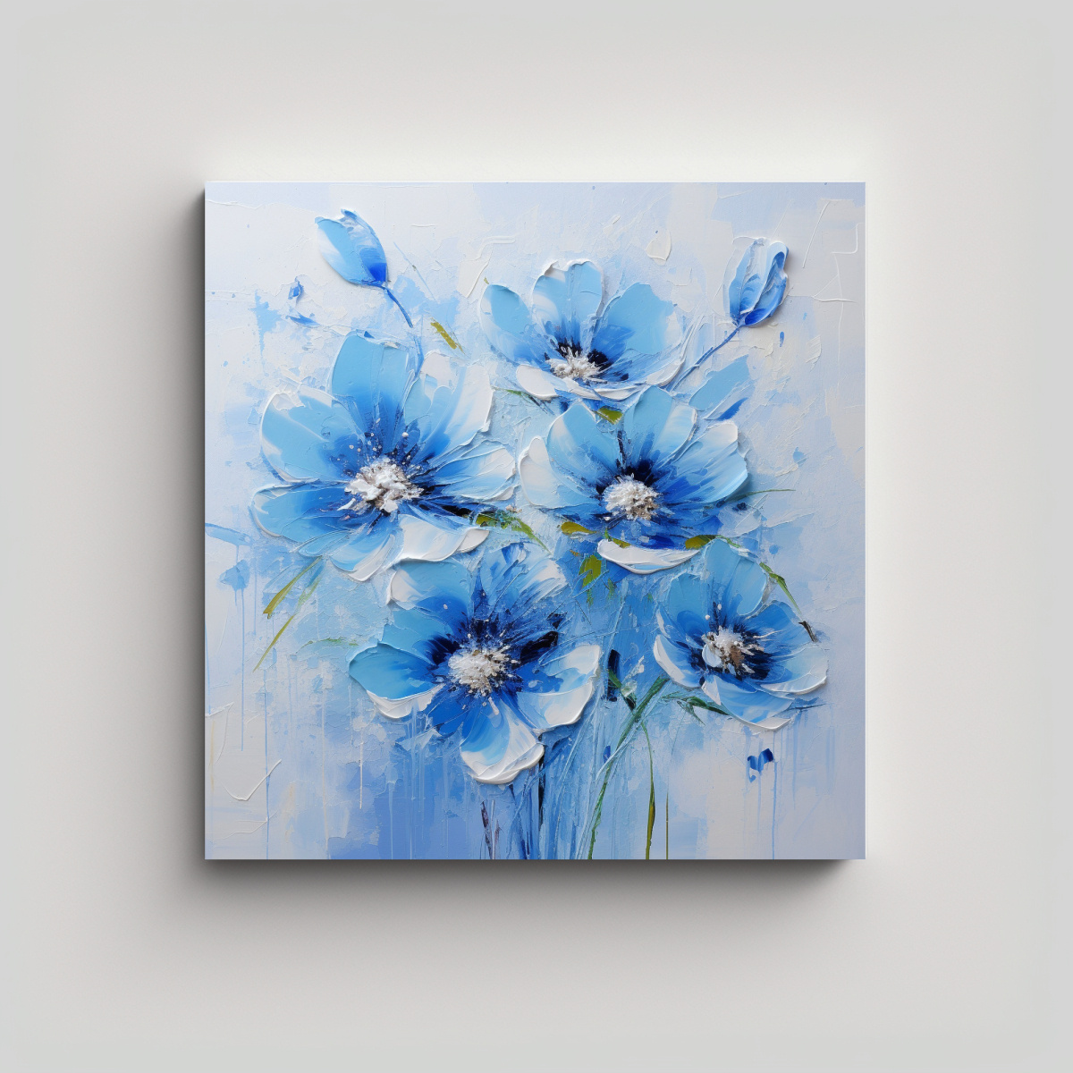PAISAJE EN AZUL CON FLORES EN LIENZO ESTILO 80X80 CM - 1