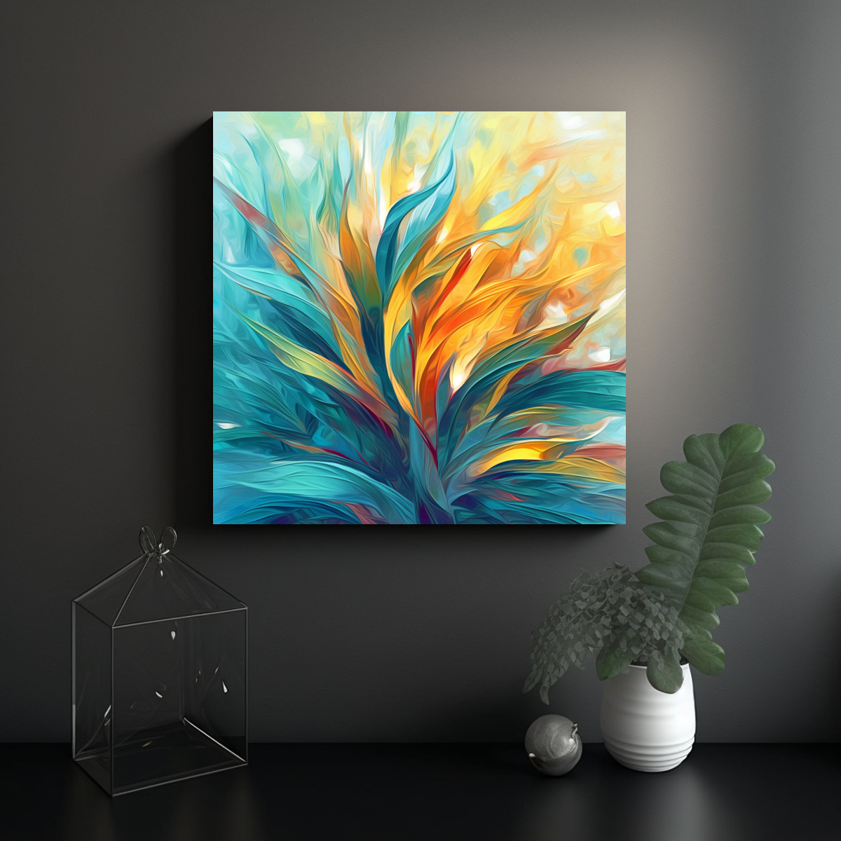 PINTURAS DECORATIVAS DE PLANTAS ABSTRACTAS CON 90X90 CM - 2