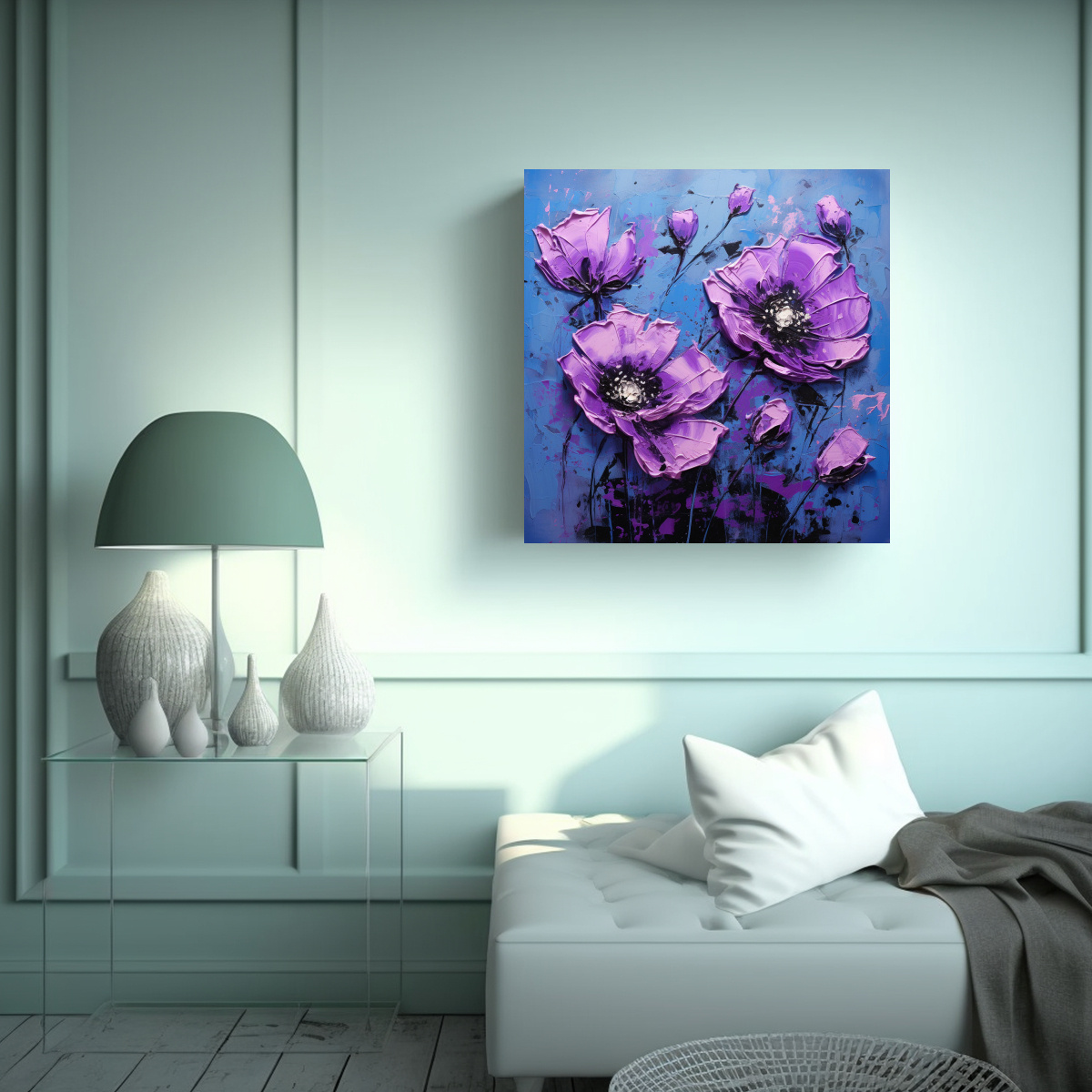 LIENZO CUADRO IMPRESIONANTE PINTURA DE FLORES 100X100 CM - 2