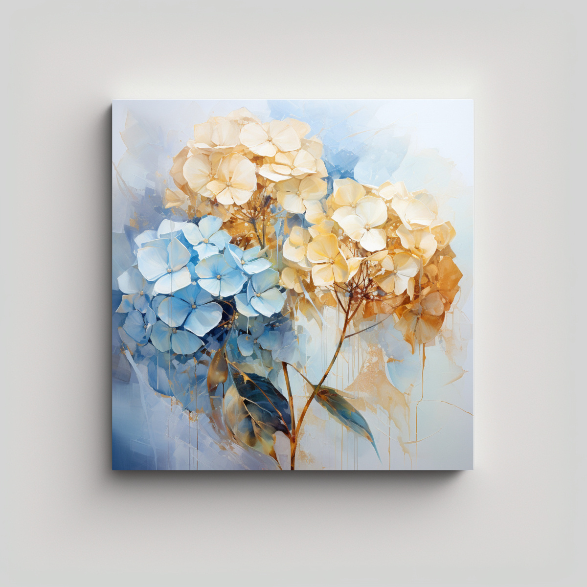 PINTURAS ABSTRACTAS DE FLORES HORTENSIAS BLANCAS 40X40 CM - 1