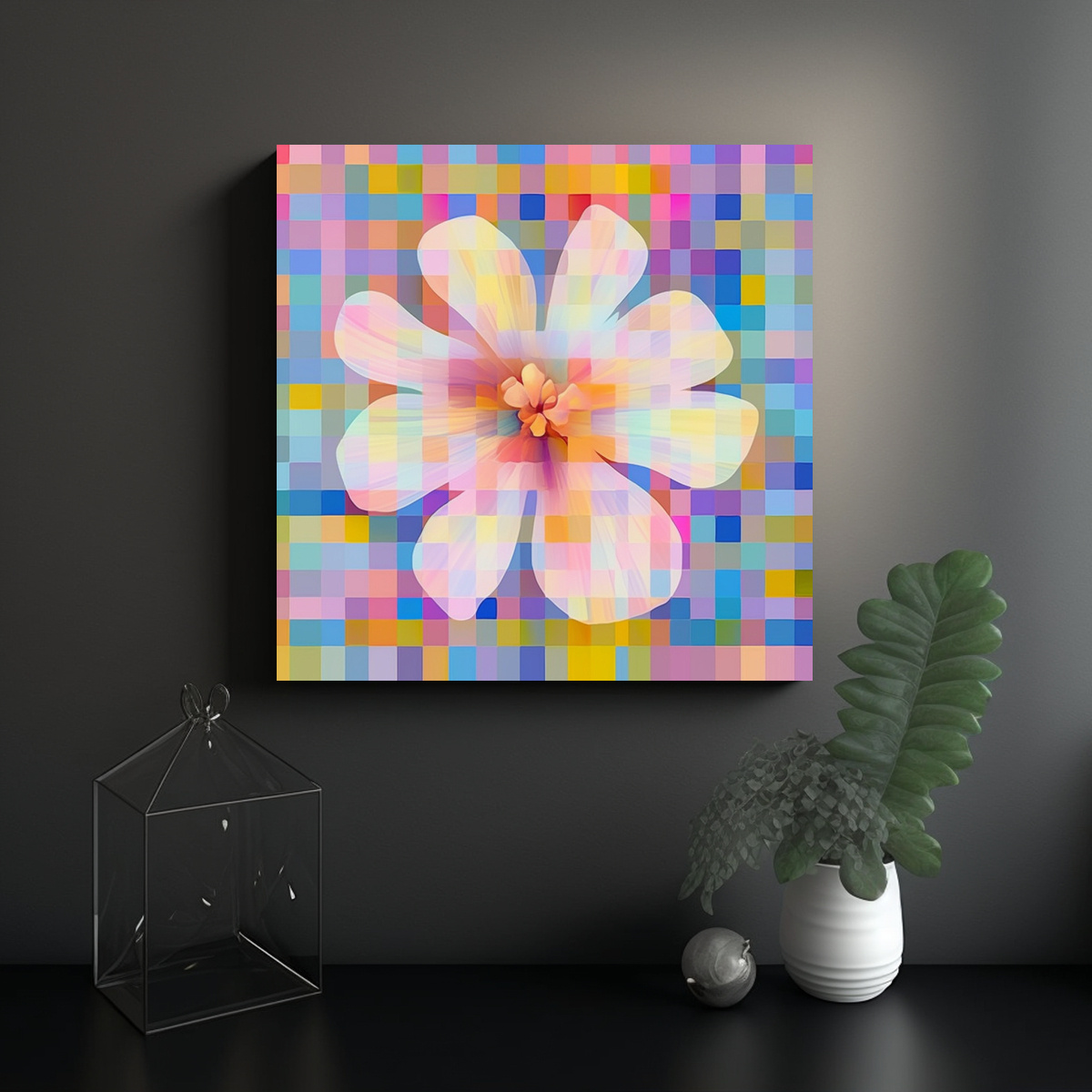 CUADRO ABSTRACTO DE FORMA FLORAL EN GLITCH ART. 50X50 CM - 2