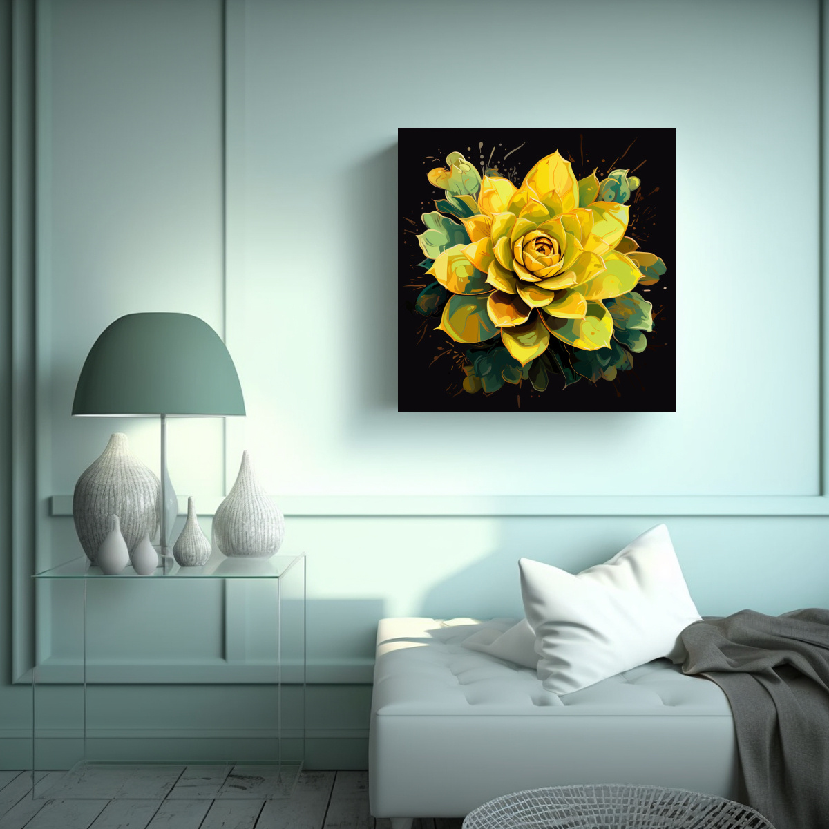PINTURAS DECORATIVAS DE SUCULENTAS EN TONOS 60X60 CM - 2