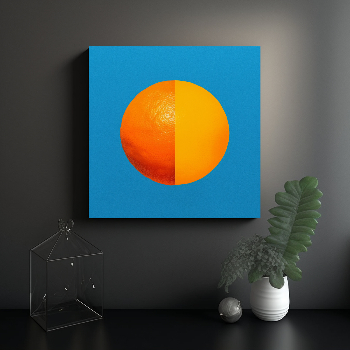 CUADRO ABSTRACTO NARANJA DIVIDIDO SOBRE FONDO 80X80 CM - 2
