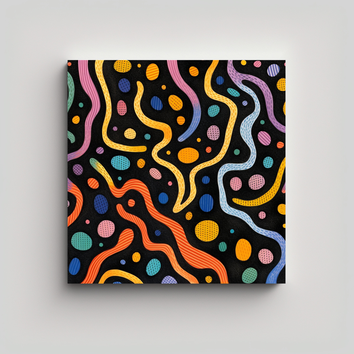 CUADRO MINIMALISTA DE COLORIDOS GARABATOS Y CURVAS 30X30 CM - 1