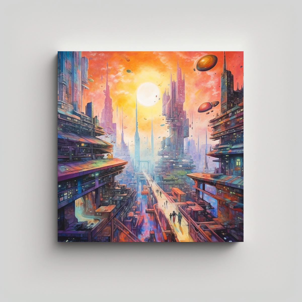 PINTURA ACUARELA DE UN MUNDO MÍTICO CON CIELOS 20X20 CM - 1