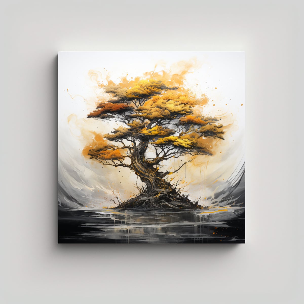 PINTURA ABSTRACTA DE UN ÁRBOL DE CEDRO EN 90X90 CM - 1