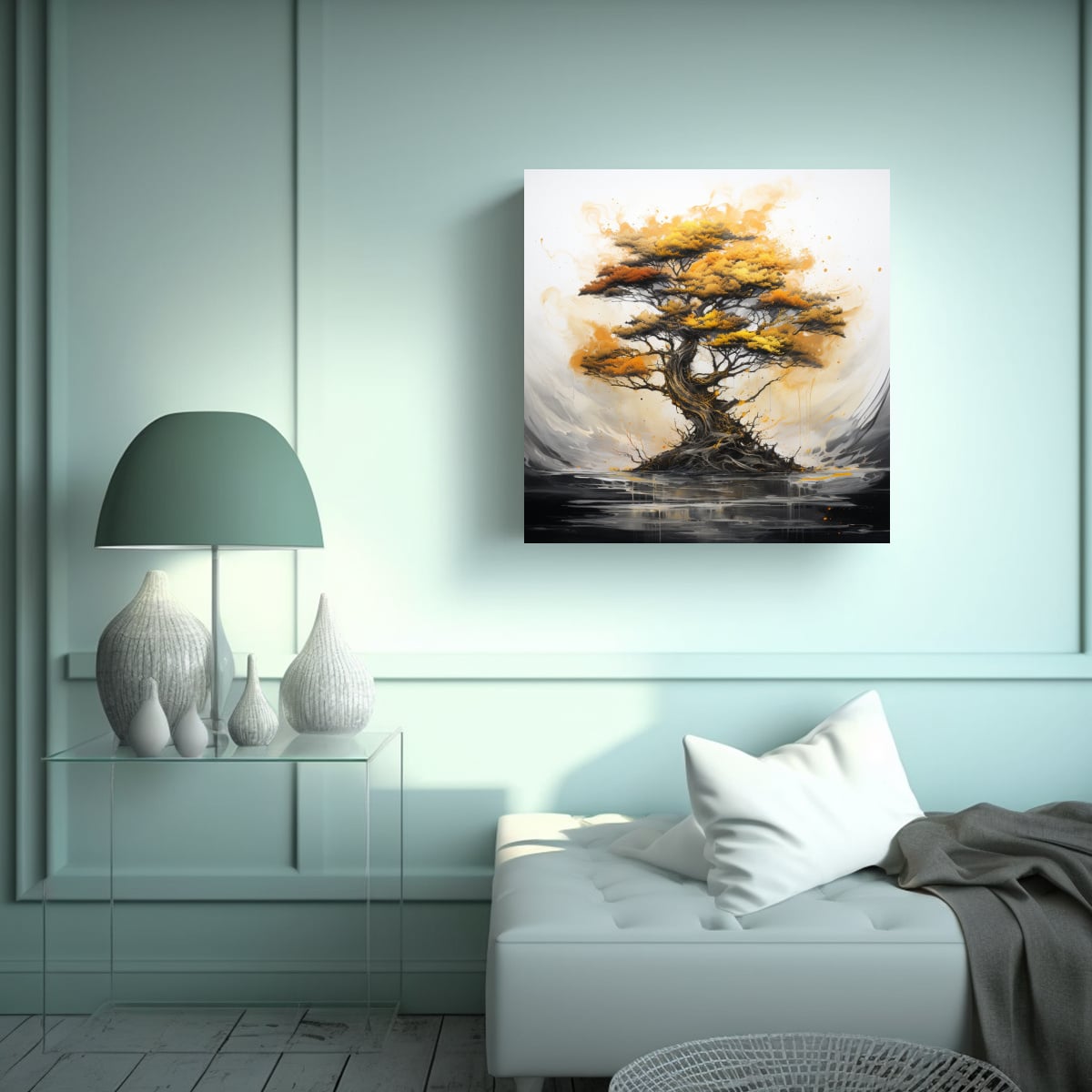PINTURA ABSTRACTA DE UN ÁRBOL DE CEDRO EN 90X90 CM - 2