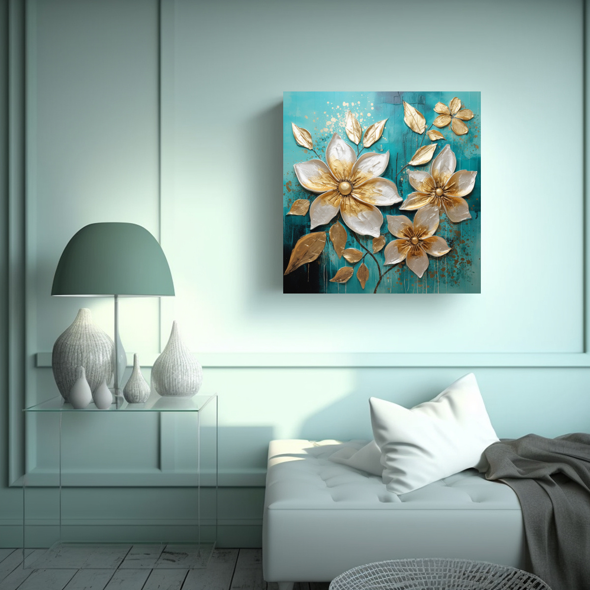 PINTURA DE FLORES EN LIENZO TEMÁTICA MODERNO 70X70 CM - 2