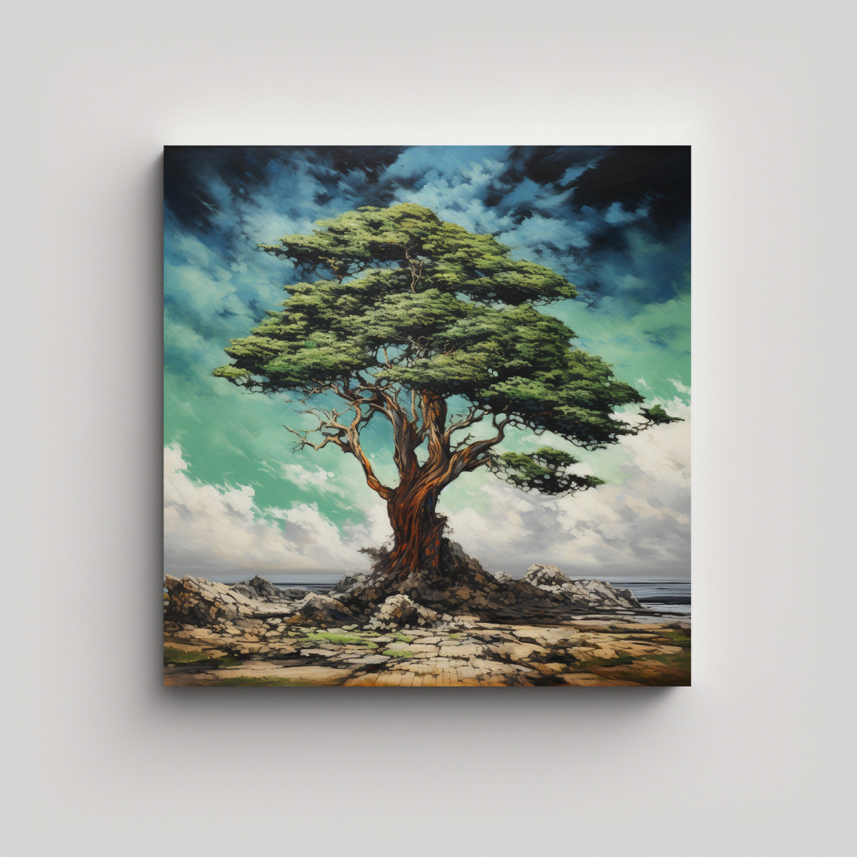 PINTURA ABSTRACTA DE UN CIPRÉS, ESTILO ÓLEO 90X90 CM - 1