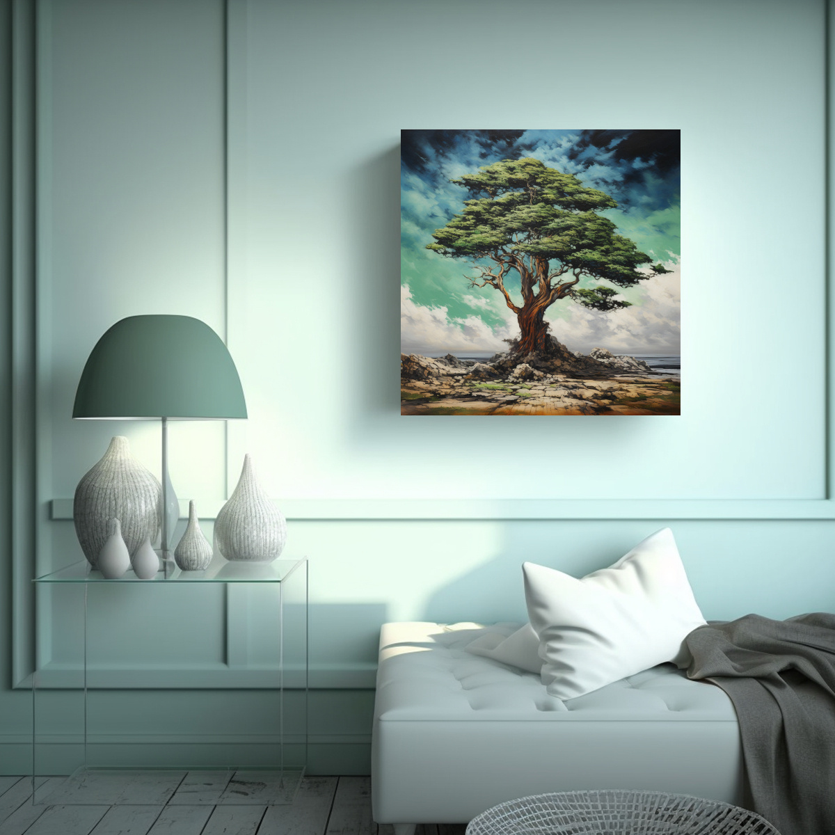 PINTURA ABSTRACTA DE UN CIPRÉS, ESTILO ÓLEO 90X90 CM - 2