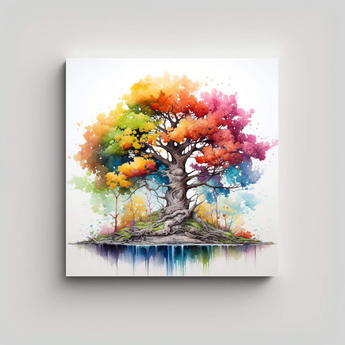 PINTURA ABSTRACTA DE UN ÁRBOL BONSÁI DE ABEDUL 30X30 CM - 1