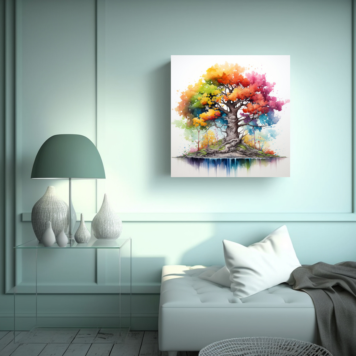 PINTURA ABSTRACTA DE UN ÁRBOL BONSÁI DE ABEDUL 30X30 CM - 2