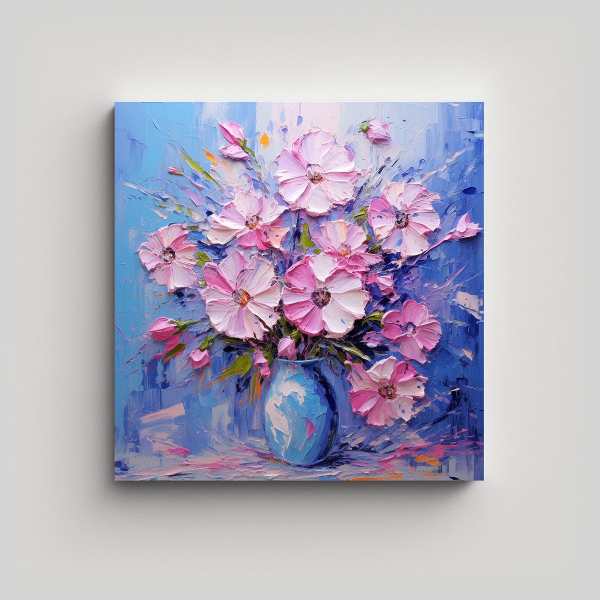 PINTURA EN LIENZO DE FLORES NATURALES EN ROSA Y 20X20 CM - 1