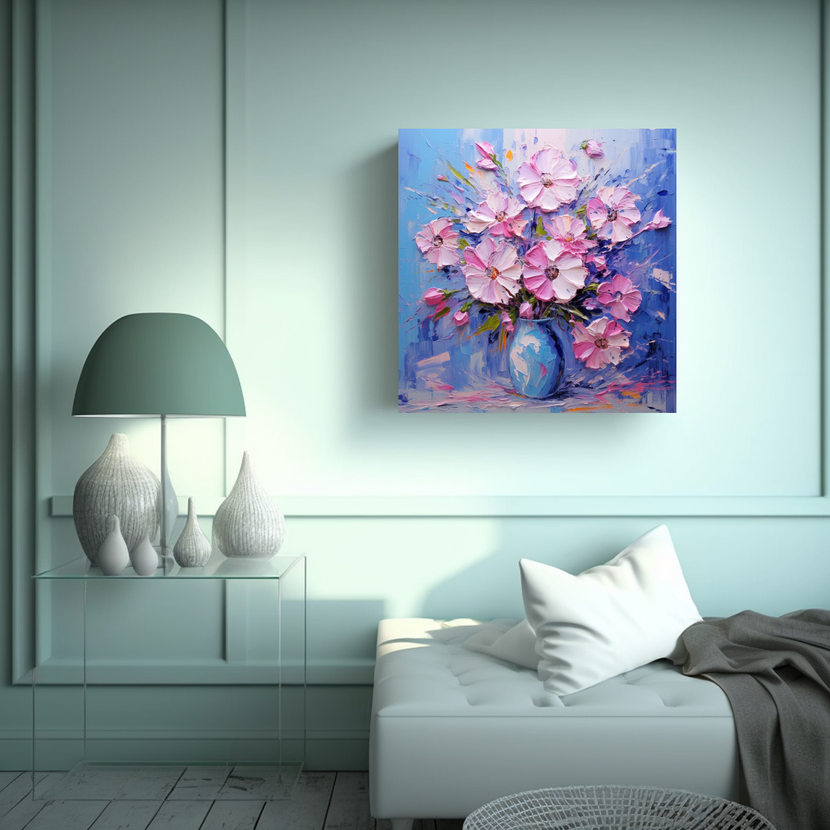 PINTURA EN LIENZO DE FLORES NATURALES EN ROSA Y 20X20 CM - 2