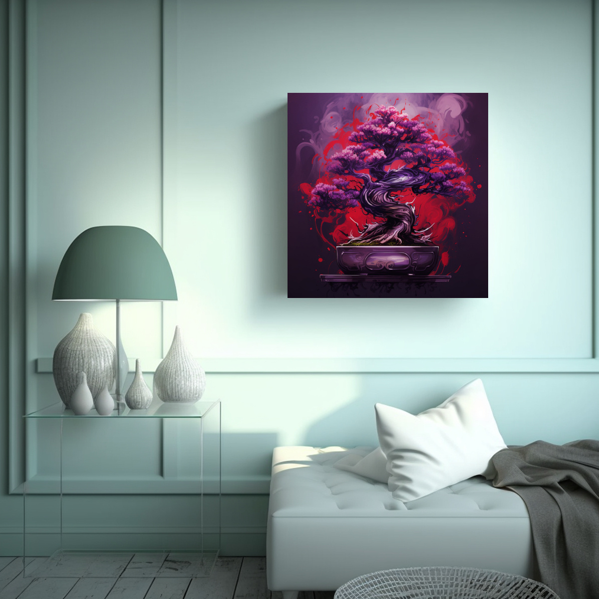 PINTURA DECORATIVA: BONSÁI DE ABETO EN PÚRPURA 90X90 CM - 2