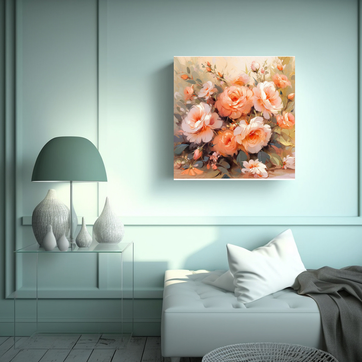PINTURA ARTE MODERNO URBANO NARANJA Y ROSA EN 40X40 CM - 2