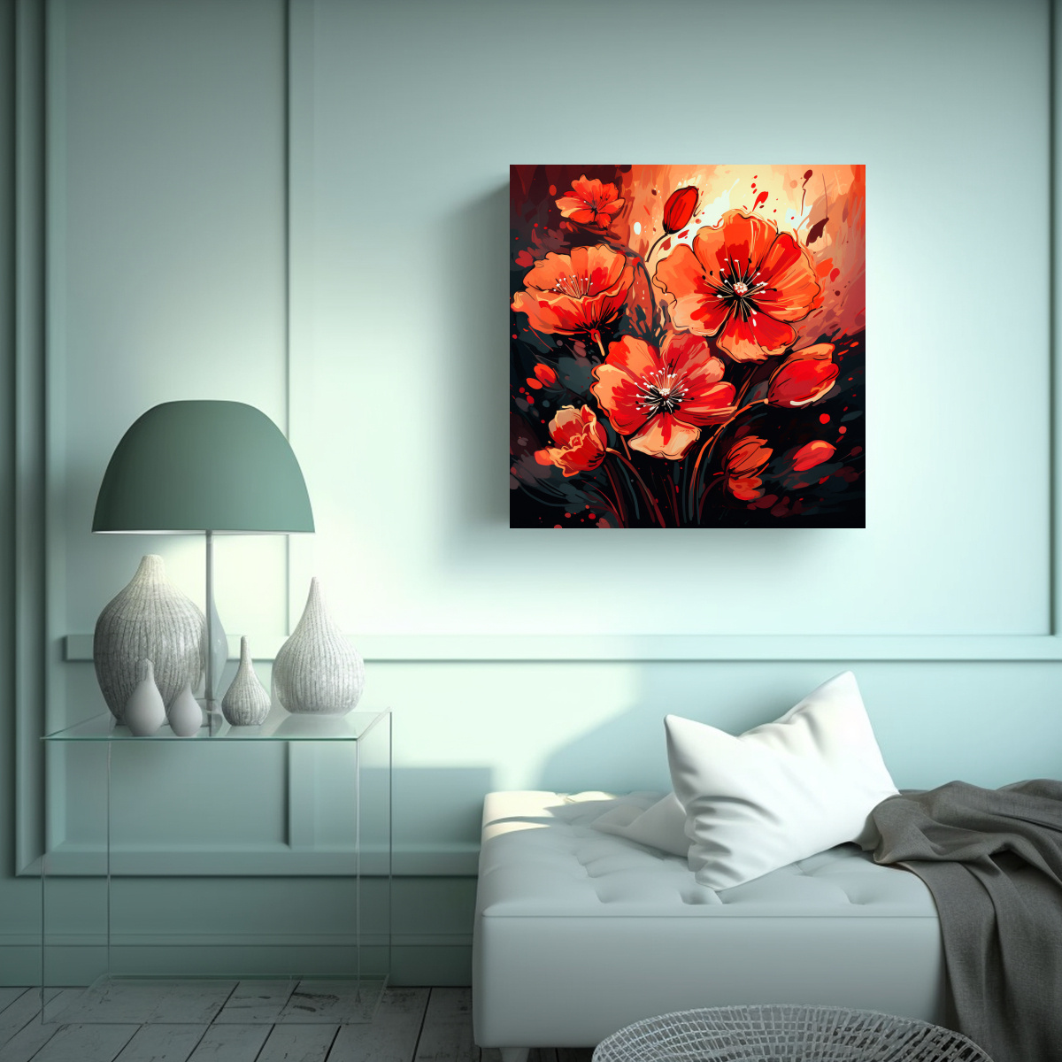 PAISAJE URBANO EN ROJO Y NARANJA CON ATMÓSFERA 50X50 CM - 2