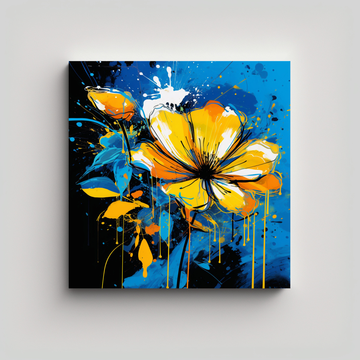 PINTURA DECORATIVA DE PARED AMARILLA Y AZUL 80X80 CM - 1