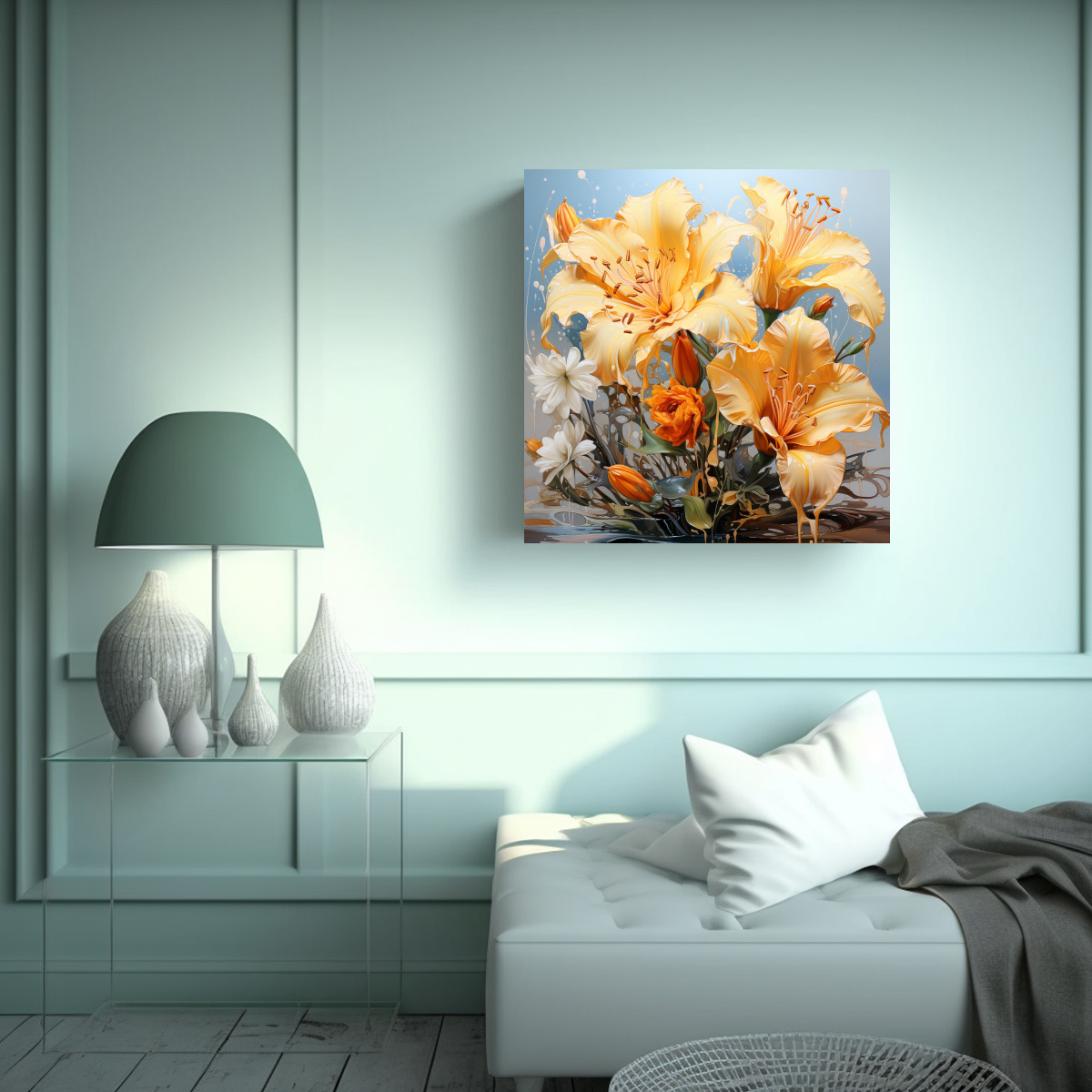 CUADRO ABSTRACTO AMARILLO EN BASTIDOR FORMA 30X30 CM - 2