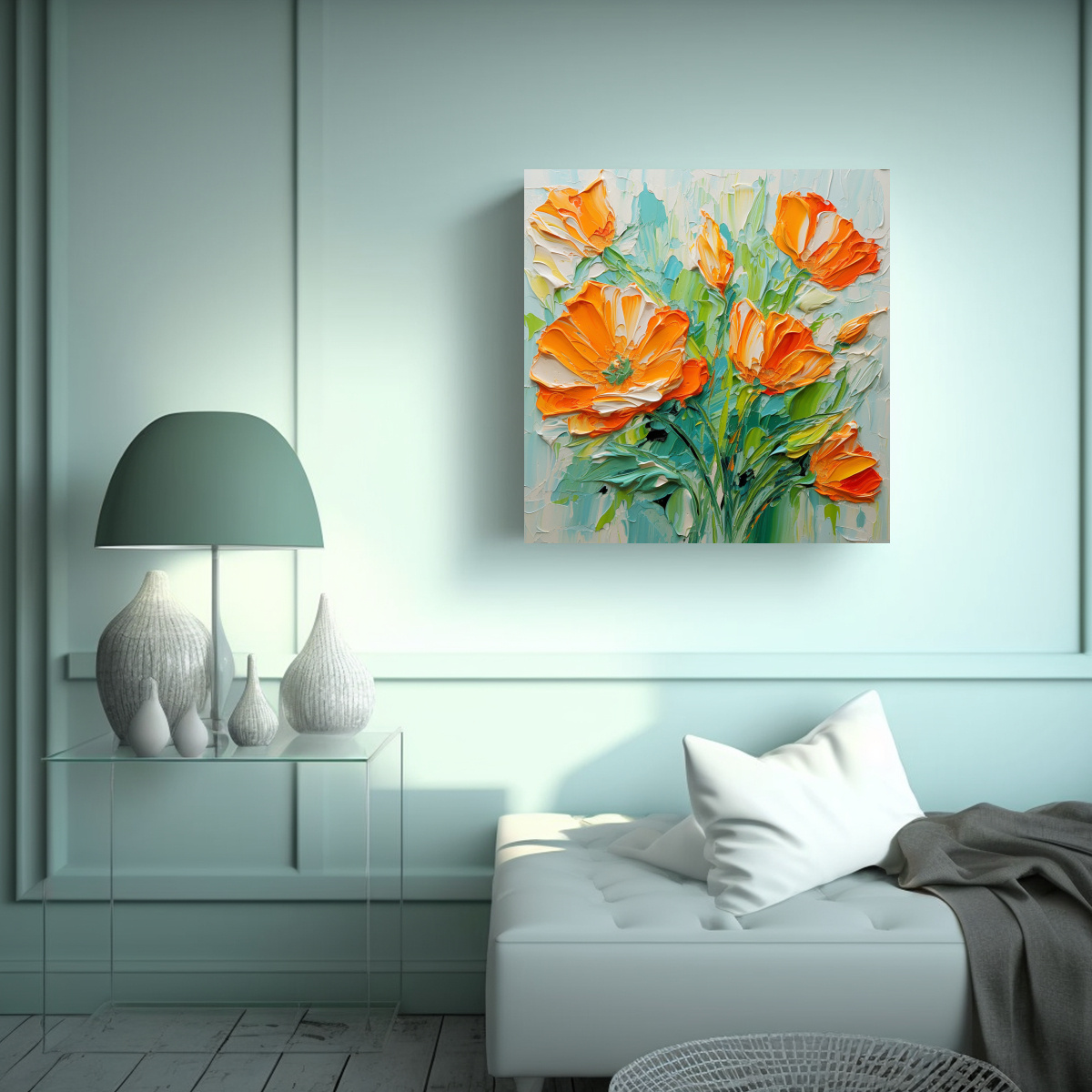 ARTE MODERNO ALEGRÍA FLORES DE COLORES VERDE Y 30X30 CM - 2