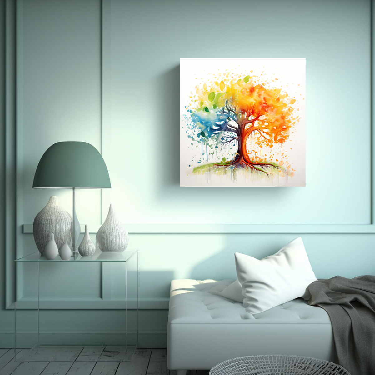 CUADRO ABSTRACTO ARCO IRIS DE UN ÁRBOL DE 30X30 CM - 2